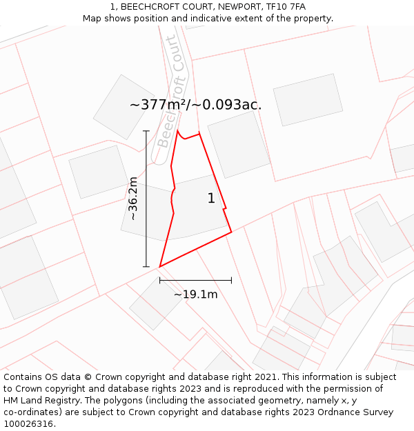 1, BEECHCROFT COURT, NEWPORT, TF10 7FA: Plot and title map