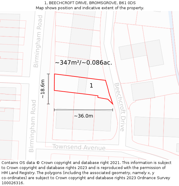 1, BEECHCROFT DRIVE, BROMSGROVE, B61 0DS: Plot and title map