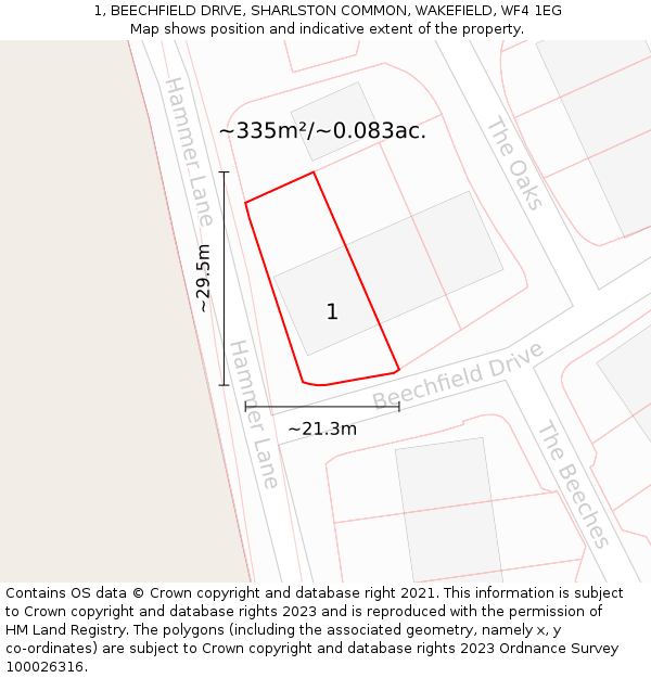 1, BEECHFIELD DRIVE, SHARLSTON COMMON, WAKEFIELD, WF4 1EG: Plot and title map