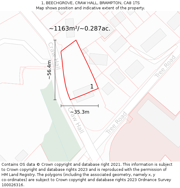 1, BEECHGROVE, CRAW HALL, BRAMPTON, CA8 1TS: Plot and title map