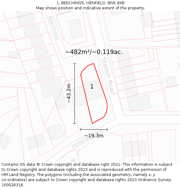 1, BEECHINGS, HENFIELD, BN5 9XB: Plot and title map