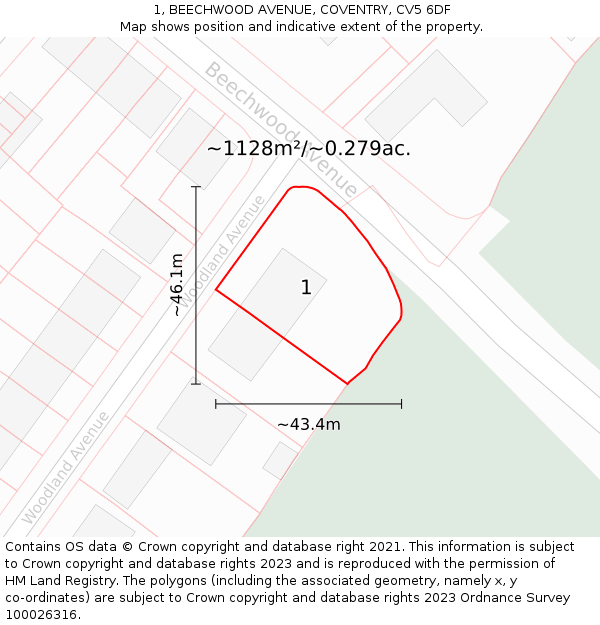 1, BEECHWOOD AVENUE, COVENTRY, CV5 6DF: Plot and title map