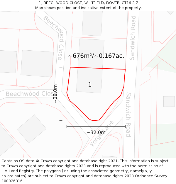 1, BEECHWOOD CLOSE, WHITFIELD, DOVER, CT16 3JZ: Plot and title map