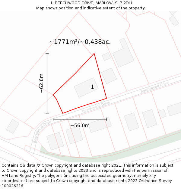 1, BEECHWOOD DRIVE, MARLOW, SL7 2DH: Plot and title map