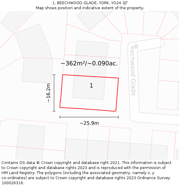 1, BEECHWOOD GLADE, YORK, YO24 3JT: Plot and title map