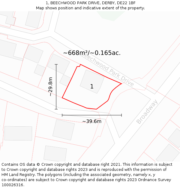 1, BEECHWOOD PARK DRIVE, DERBY, DE22 1BF: Plot and title map