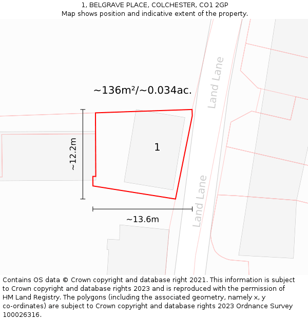 1, BELGRAVE PLACE, COLCHESTER, CO1 2GP: Plot and title map