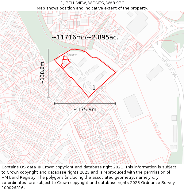 1, BELL VIEW, WIDNES, WA8 9BG: Plot and title map