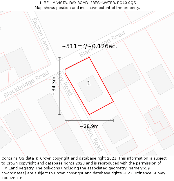 1, BELLA VISTA, BAY ROAD, FRESHWATER, PO40 9QS: Plot and title map