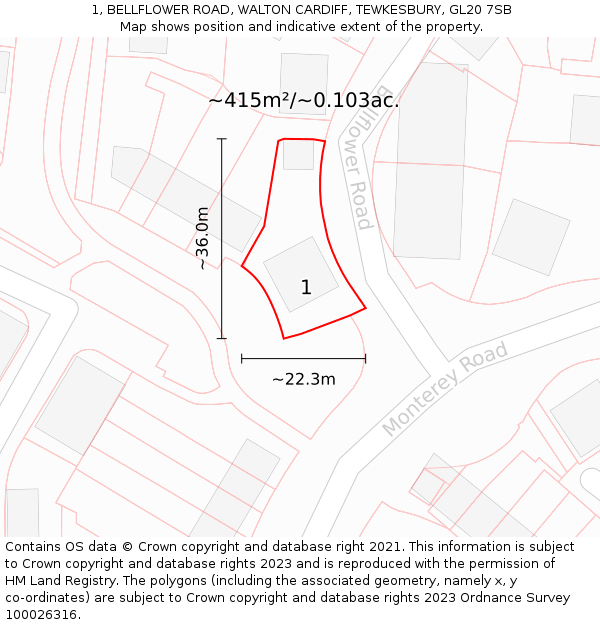 1, BELLFLOWER ROAD, WALTON CARDIFF, TEWKESBURY, GL20 7SB: Plot and title map