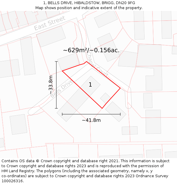 1, BELLS DRIVE, HIBALDSTOW, BRIGG, DN20 9FG: Plot and title map