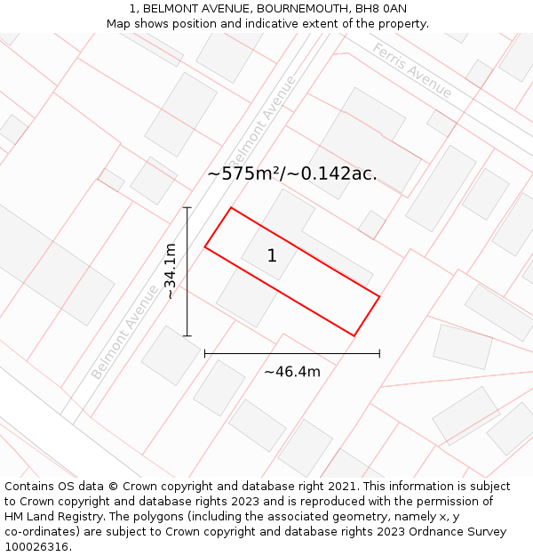 1, BELMONT AVENUE, BOURNEMOUTH, BH8 0AN: Plot and title map