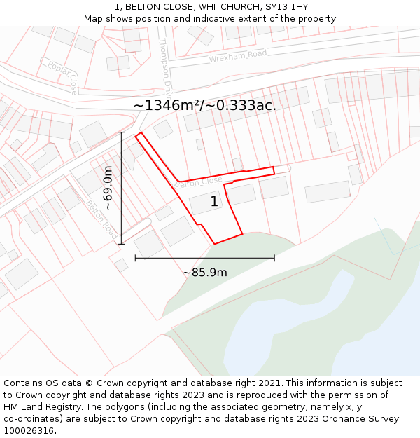 1, BELTON CLOSE, WHITCHURCH, SY13 1HY: Plot and title map