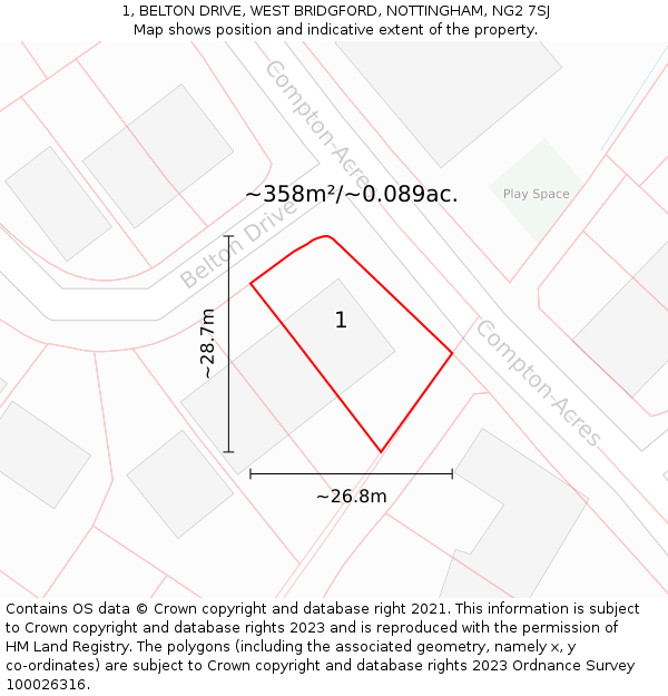 1, BELTON DRIVE, WEST BRIDGFORD, NOTTINGHAM, NG2 7SJ: Plot and title map