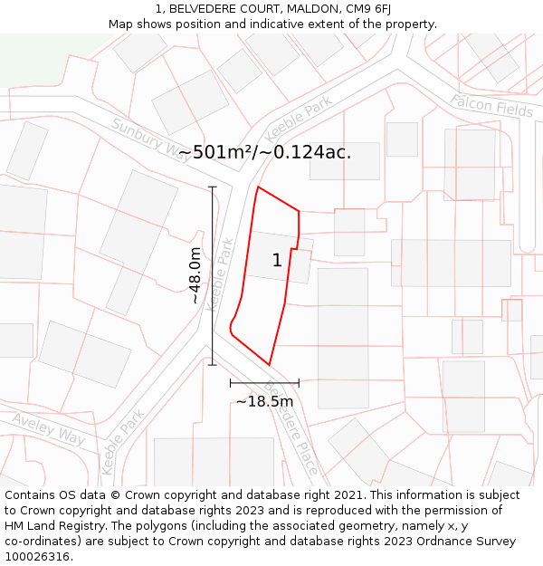 1, BELVEDERE COURT, MALDON, CM9 6FJ: Plot and title map