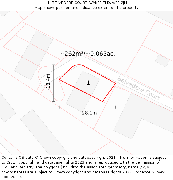 1, BELVEDERE COURT, WAKEFIELD, WF1 2JN: Plot and title map