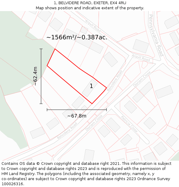 1, BELVIDERE ROAD, EXETER, EX4 4RU: Plot and title map