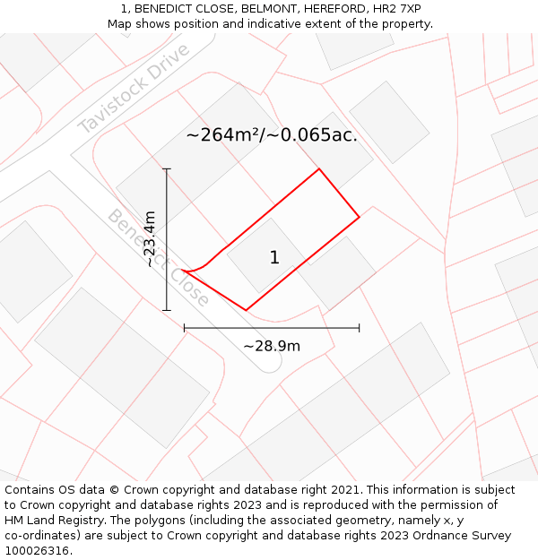 1, BENEDICT CLOSE, BELMONT, HEREFORD, HR2 7XP: Plot and title map