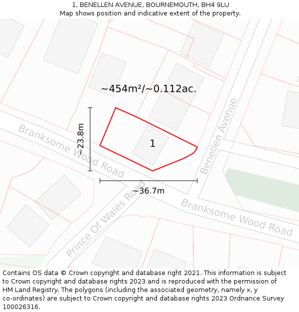 1, BENELLEN AVENUE, BOURNEMOUTH, BH4 9LU: Plot and title map