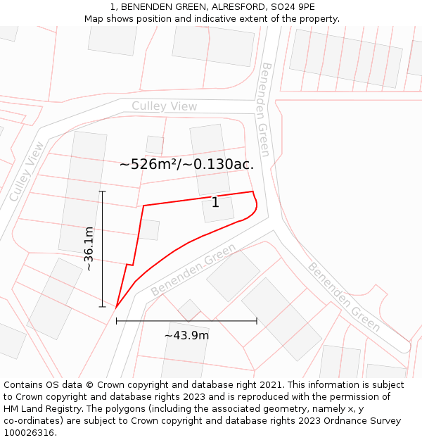 1, BENENDEN GREEN, ALRESFORD, SO24 9PE: Plot and title map