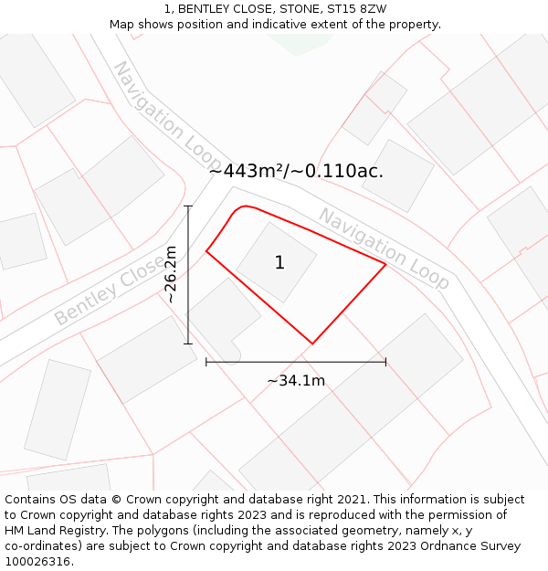 1, BENTLEY CLOSE, STONE, ST15 8ZW: Plot and title map