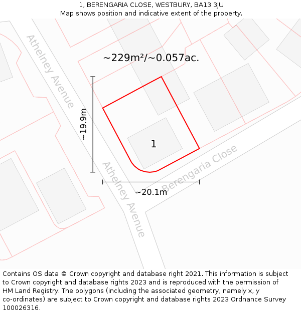 1, BERENGARIA CLOSE, WESTBURY, BA13 3JU: Plot and title map