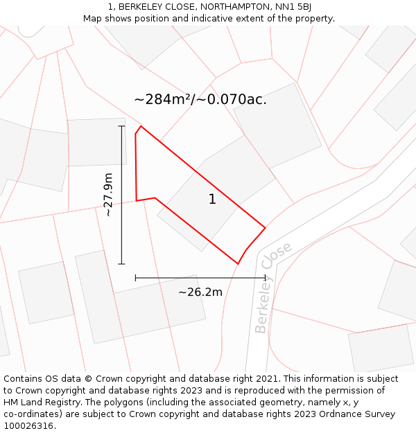 1, BERKELEY CLOSE, NORTHAMPTON, NN1 5BJ: Plot and title map