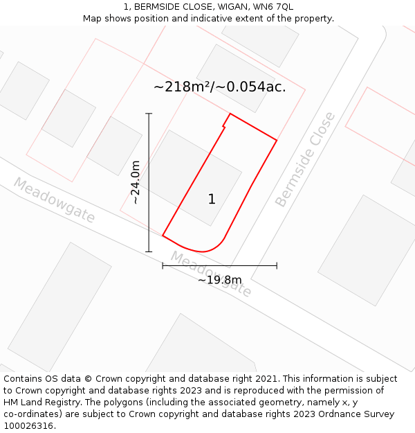 1, BERMSIDE CLOSE, WIGAN, WN6 7QL: Plot and title map