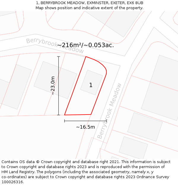 1, BERRYBROOK MEADOW, EXMINSTER, EXETER, EX6 8UB: Plot and title map