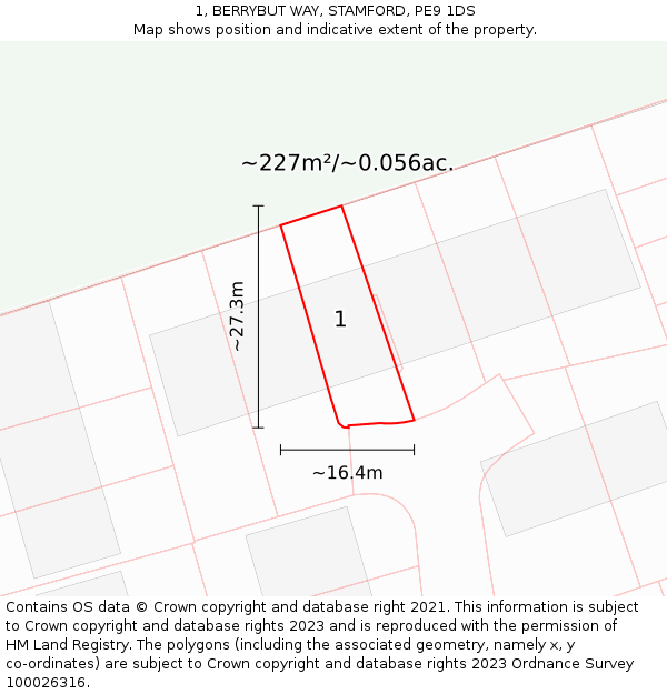 1, BERRYBUT WAY, STAMFORD, PE9 1DS: Plot and title map