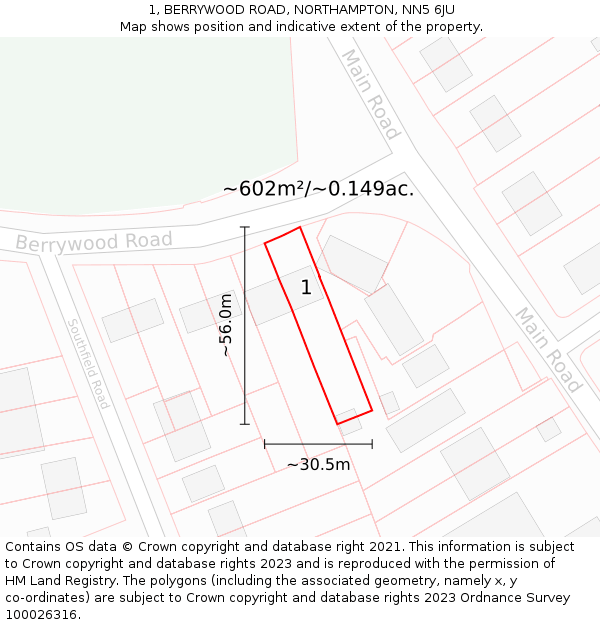 1, BERRYWOOD ROAD, NORTHAMPTON, NN5 6JU: Plot and title map