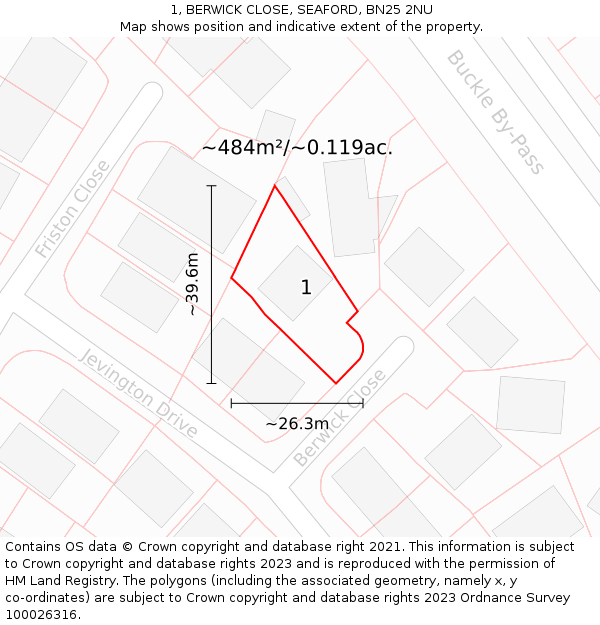 1, BERWICK CLOSE, SEAFORD, BN25 2NU: Plot and title map