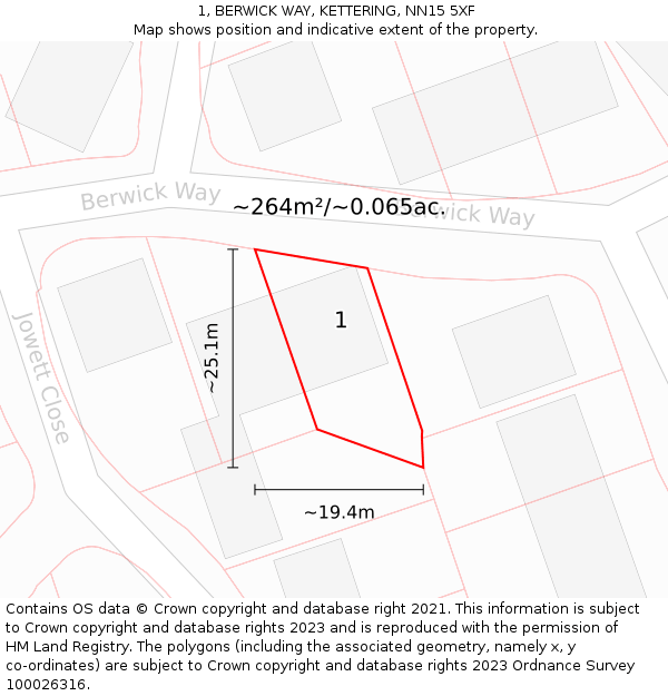 1, BERWICK WAY, KETTERING, NN15 5XF: Plot and title map