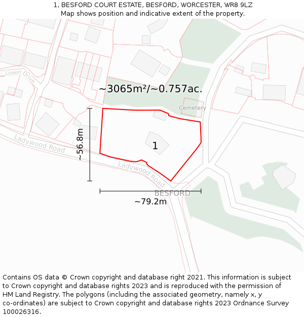 1, BESFORD COURT ESTATE, BESFORD, WORCESTER, WR8 9LZ: Plot and title map