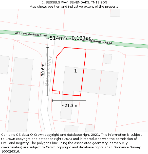 1, BESSELS WAY, SEVENOAKS, TN13 2QG: Plot and title map