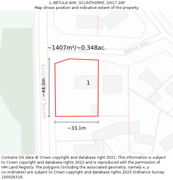 1, BETULA WAY, SCUNTHORPE, DN17 2AF: Plot and title map