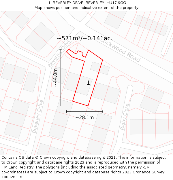 1, BEVERLEY DRIVE, BEVERLEY, HU17 9GG: Plot and title map