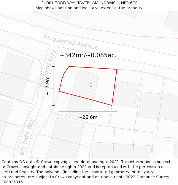 1, BILL TODD WAY, TAVERHAM, NORWICH, NR8 6GF: Plot and title map