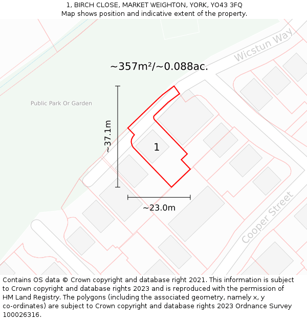 1, BIRCH CLOSE, MARKET WEIGHTON, YORK, YO43 3FQ: Plot and title map