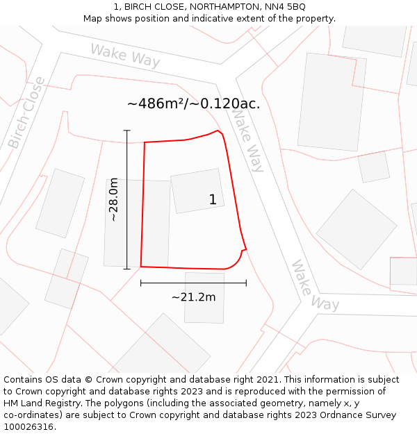 1, BIRCH CLOSE, NORTHAMPTON, NN4 5BQ: Plot and title map