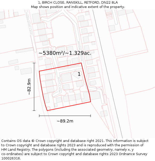 1, BIRCH CLOSE, RANSKILL, RETFORD, DN22 8LA: Plot and title map