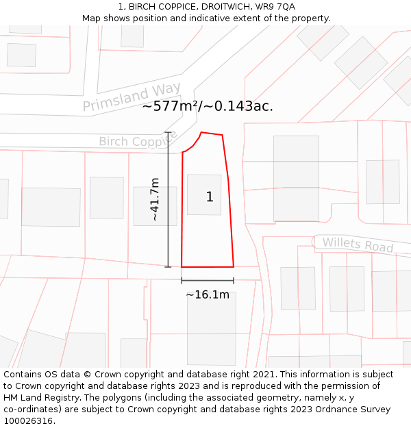 1, BIRCH COPPICE, DROITWICH, WR9 7QA: Plot and title map