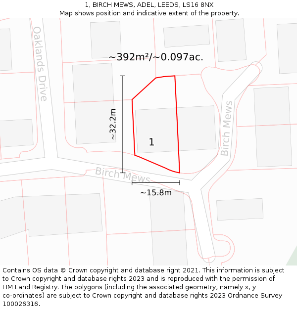 1, BIRCH MEWS, ADEL, LEEDS, LS16 8NX: Plot and title map