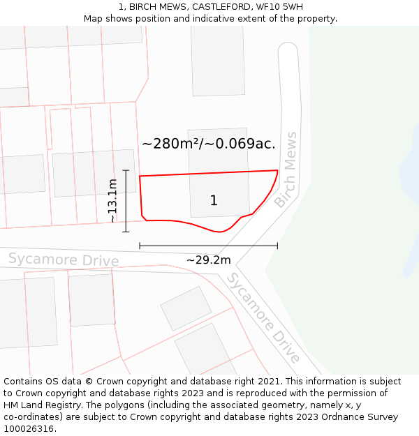 1, BIRCH MEWS, CASTLEFORD, WF10 5WH: Plot and title map