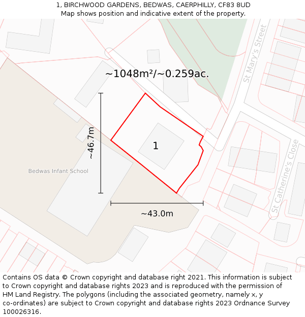 1, BIRCHWOOD GARDENS, BEDWAS, CAERPHILLY, CF83 8UD: Plot and title map