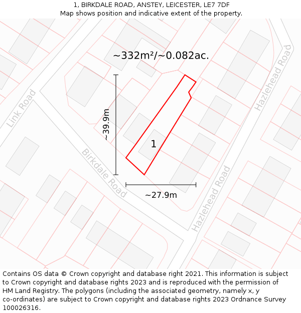 1, BIRKDALE ROAD, ANSTEY, LEICESTER, LE7 7DF: Plot and title map