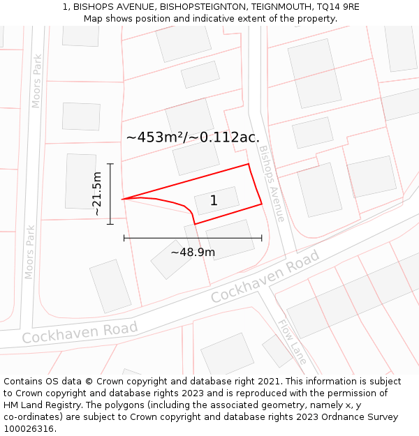 1, BISHOPS AVENUE, BISHOPSTEIGNTON, TEIGNMOUTH, TQ14 9RE: Plot and title map