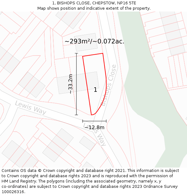 1, BISHOPS CLOSE, CHEPSTOW, NP16 5TE: Plot and title map