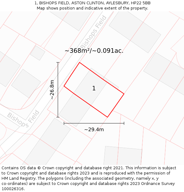 1, BISHOPS FIELD, ASTON CLINTON, AYLESBURY, HP22 5BB: Plot and title map