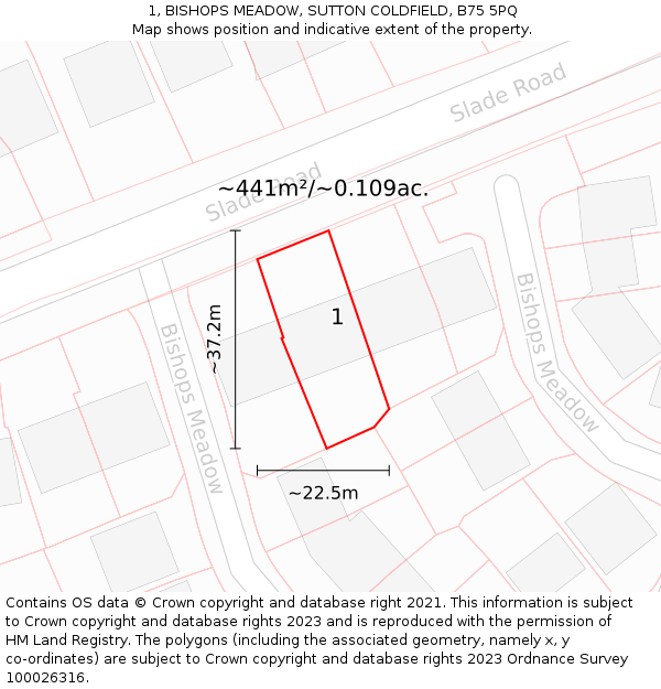 1, BISHOPS MEADOW, SUTTON COLDFIELD, B75 5PQ: Plot and title map